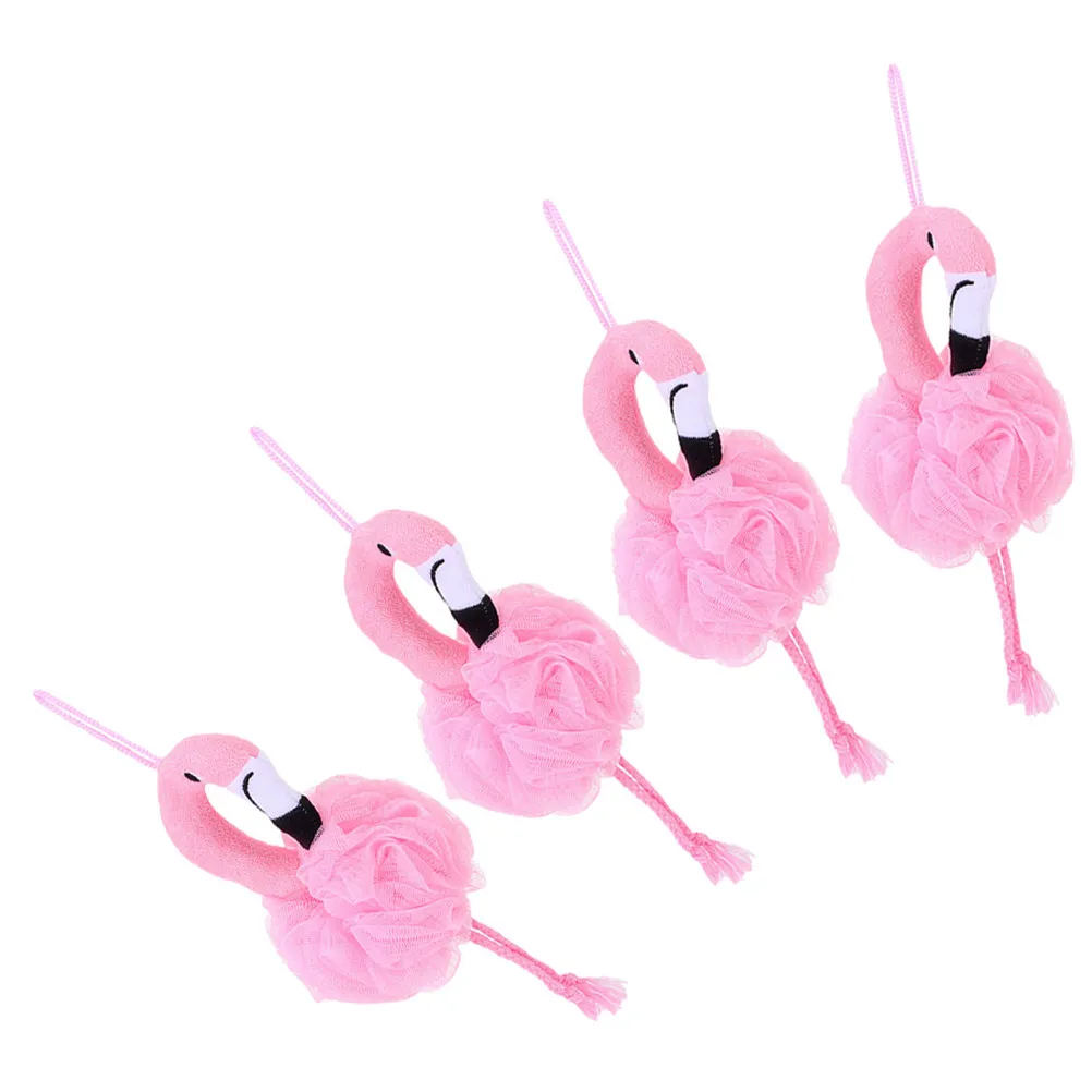 

4Pcs 's Flamingo Bath Loofah Soft Shower Scrubber Bubble Sponge Body Wash Cleanser Bathing Accessories for Sensitive