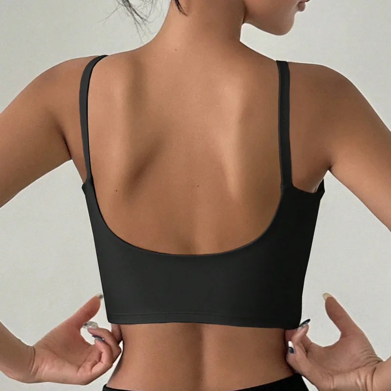 Yoga Underwear Women Breathable Solid U-Shaped Fitness Sports Bra Top With Chest Pad Gym Athletic Tight Workout Jog Running Vest