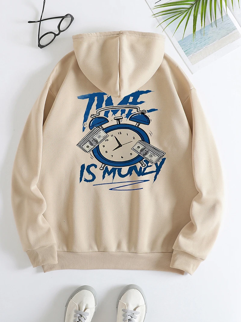 Cartoon printed solid color drawstring hoodie, pullover drawstring kangaroo pocket sports hoodie, women's sweatshirt
