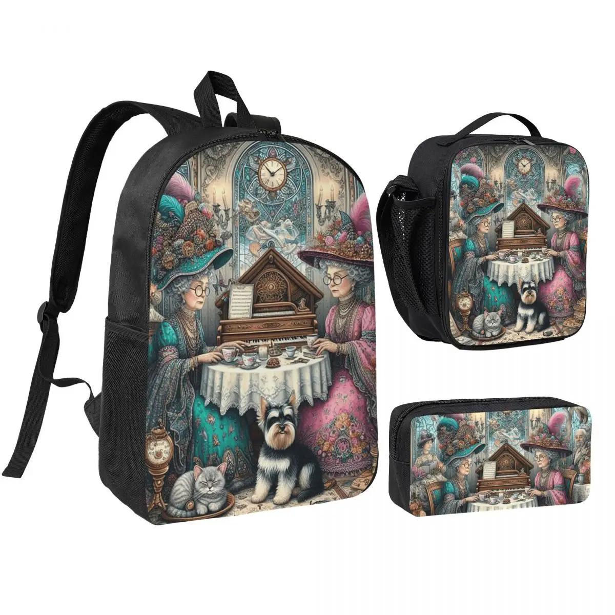 Best Friend Old Sisters Living In The Courtyard Backpack BookBag School Bag Shoulder Bags 3ps Insulated Lunch Bag Pencil Case