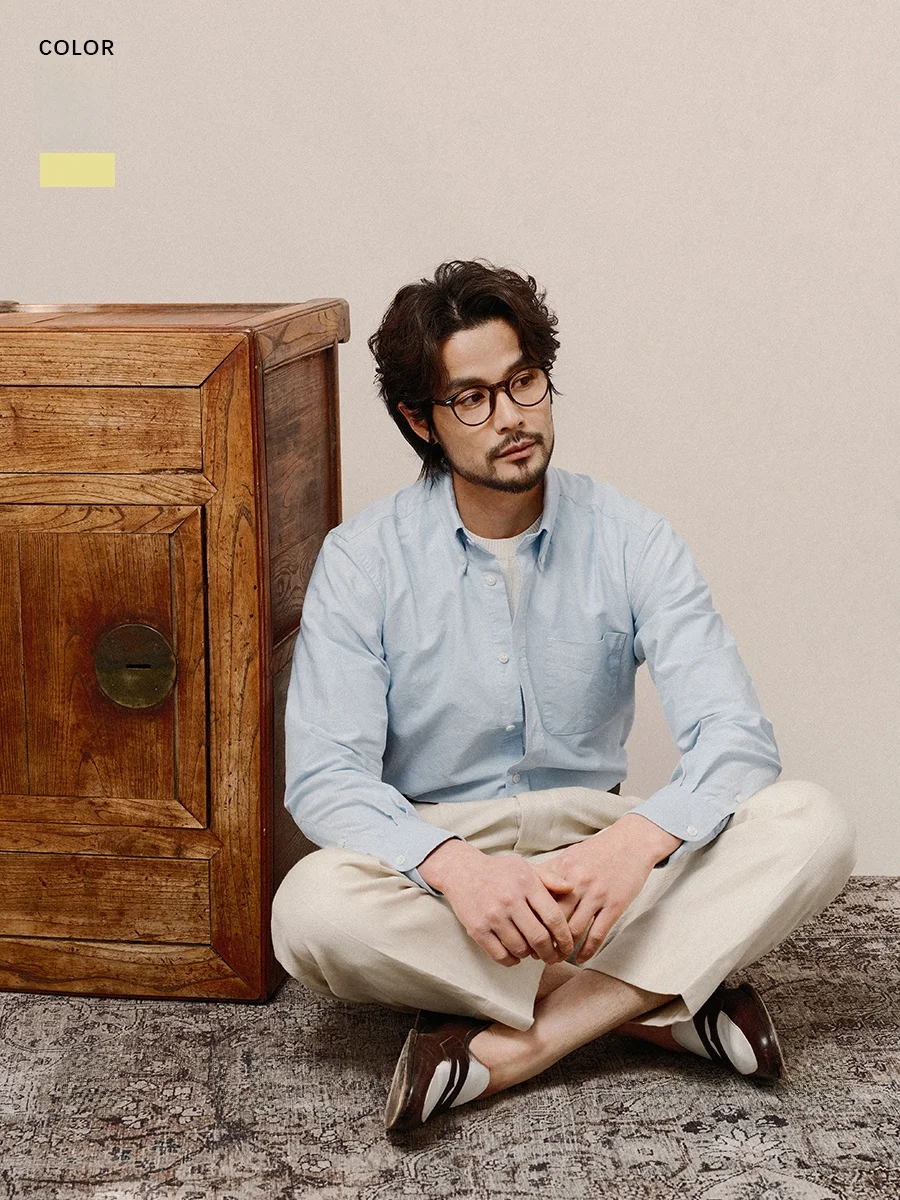 

Cultum Ox Cloth Button-Up Long Sve Cotton Casual irt Men's Ivy Sle Waed Fabric Slim Fit Busin Gentleman irt