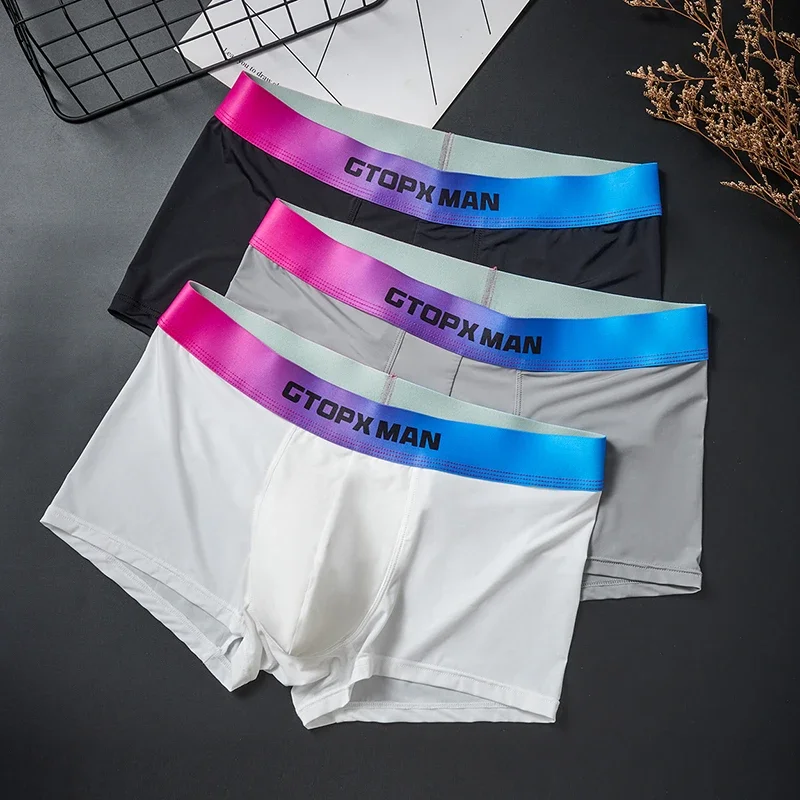 Fashion Sexy Men's Panties Underwear Summer Ice Silk Breathable Boxer Shorts Cuecas Masculina Calzoncillos Quick Dry Underpants