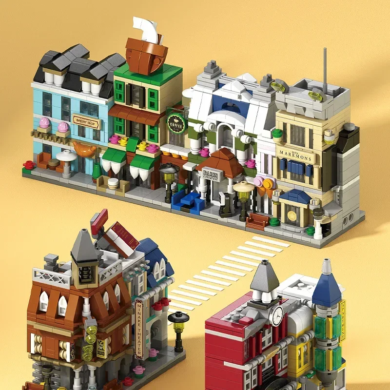 City Street View European Architecture Puzzle Assembled House Shop Building Block Toys Children's Gifts Compatible Lego