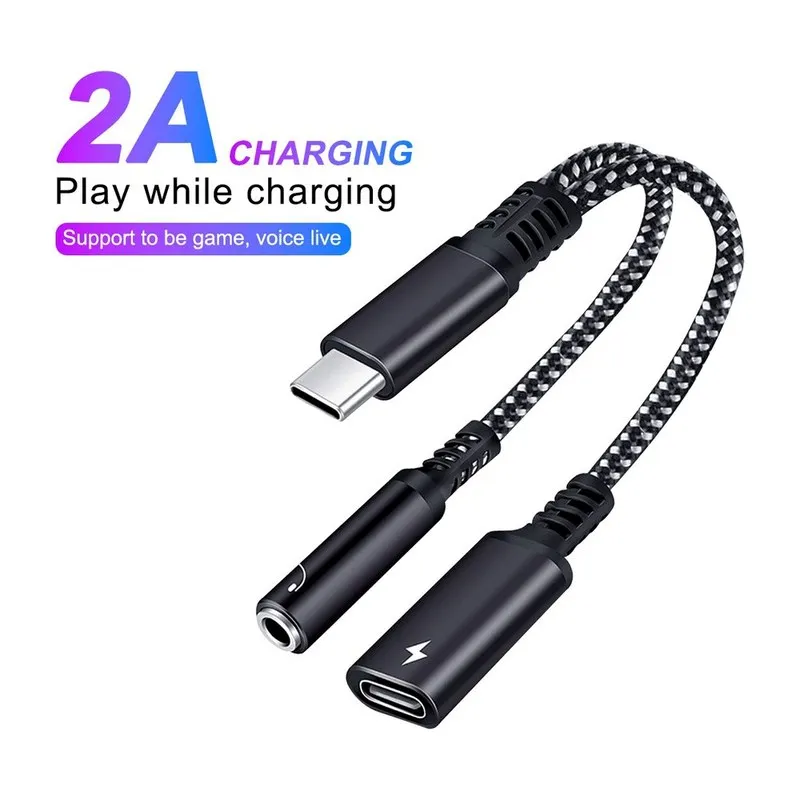 2 in 1 USB C to 3.5mm Headphone Jack Adapter Type C Charge Audio Aux Adaptor for Pro S20 S21 S22  Ultra 15 Note 20 10 8