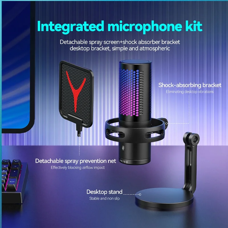 

Gaming Microphone Professional Condenser Microphone RGB USB Wired Mic For PC Laptop Computer Podcast Gamer Karaoke