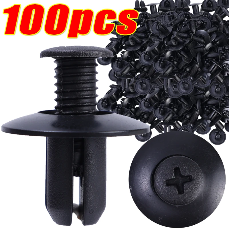 50-100pcs Universal Black Car Plastic Buckle Rivet Fastener Screw Automotive Bumper Fender Automotive Fastener Clamp Accessories