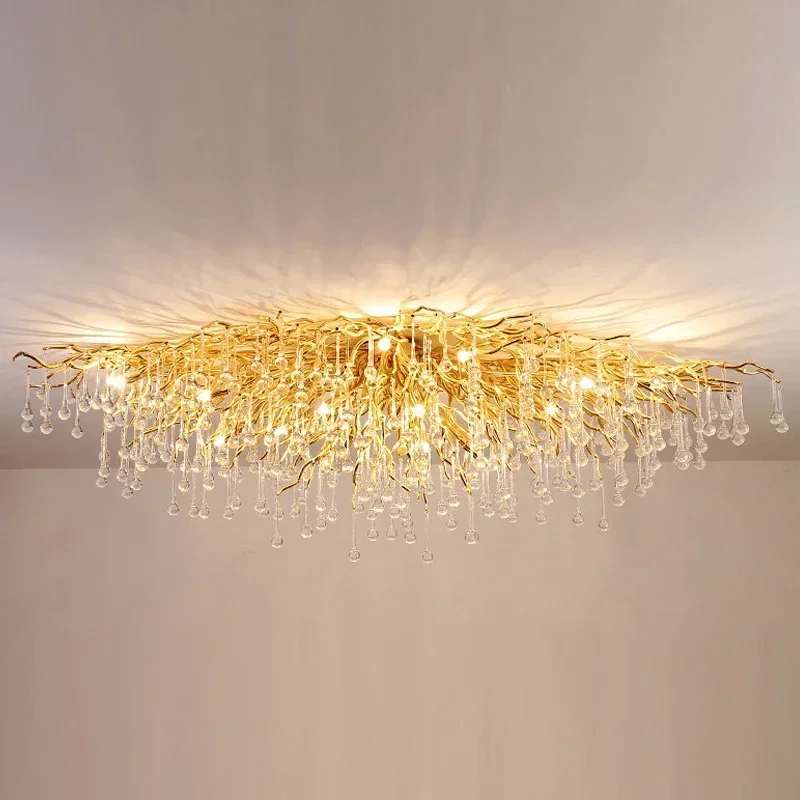 New Luxury Crystal Chandelier Luxury Villa Art Living Room Creative Imitation Resin Water Drop Ceiling Lamp Room Decoration