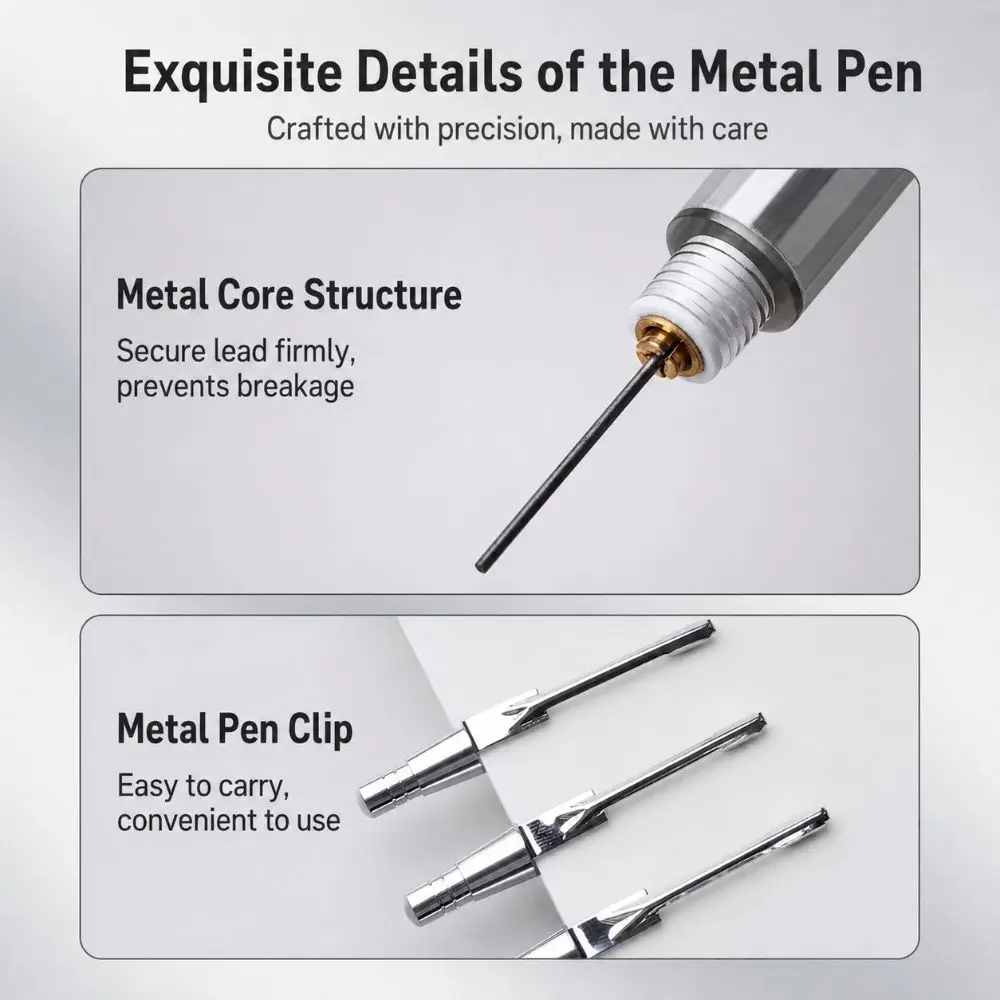 13pcs/set Metal Mechanical Pencil Set 0.5/0.7mm Break Resistant HB Lead Pencils Low Center of Gravity Automatic Pencil