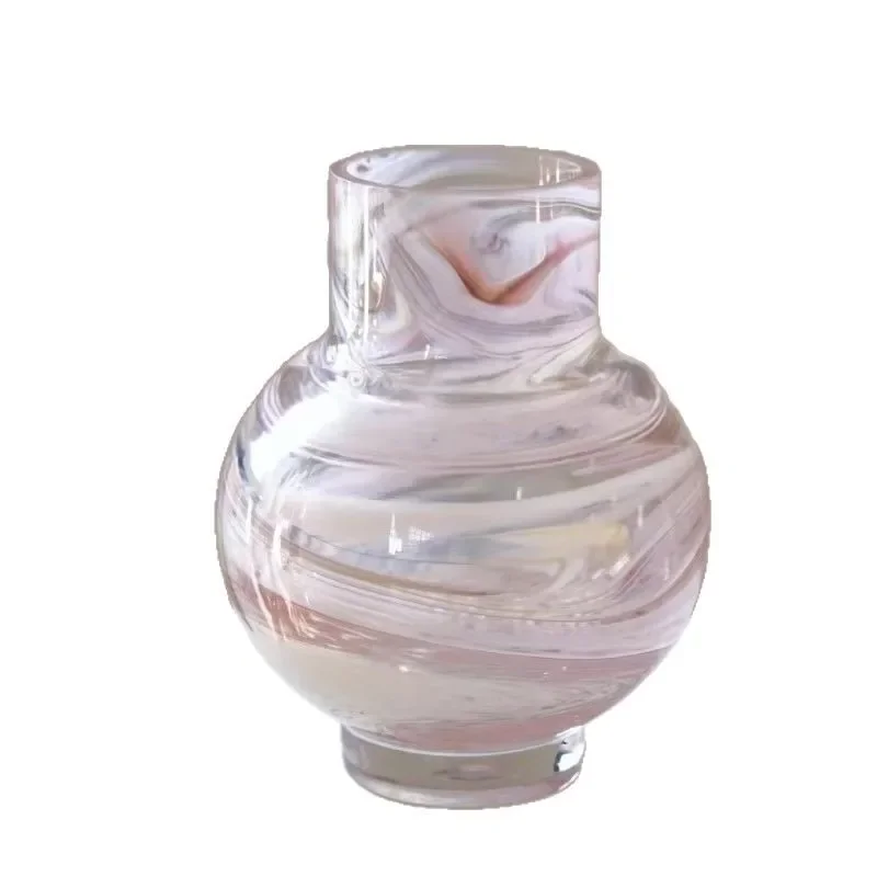

Medieval vase pink moire desktop glazed small vase home glass flower arrangement minimalist retro French