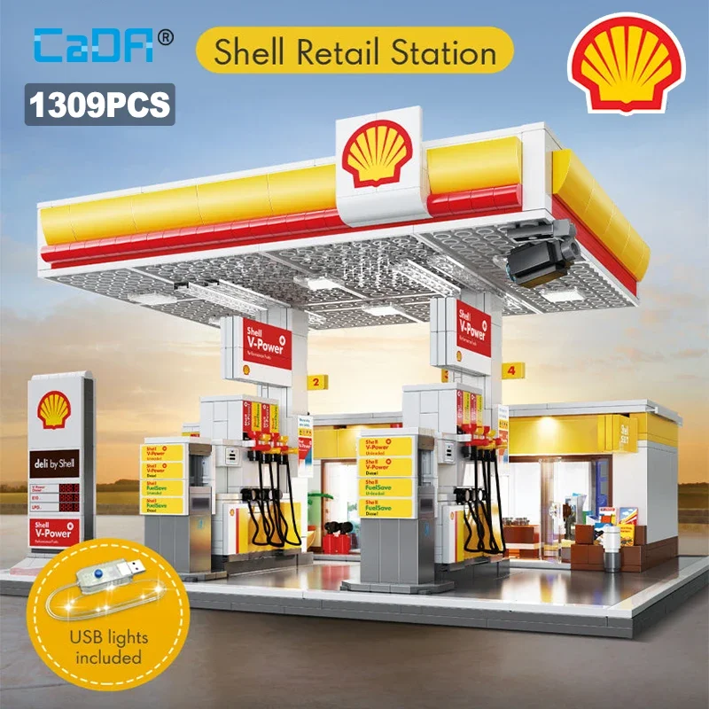 

CaDA DIY Shell Retail Station C66026W Car Wash Gas Station Car Building Block USB Lighting Build Bricks Gift Toys For Children