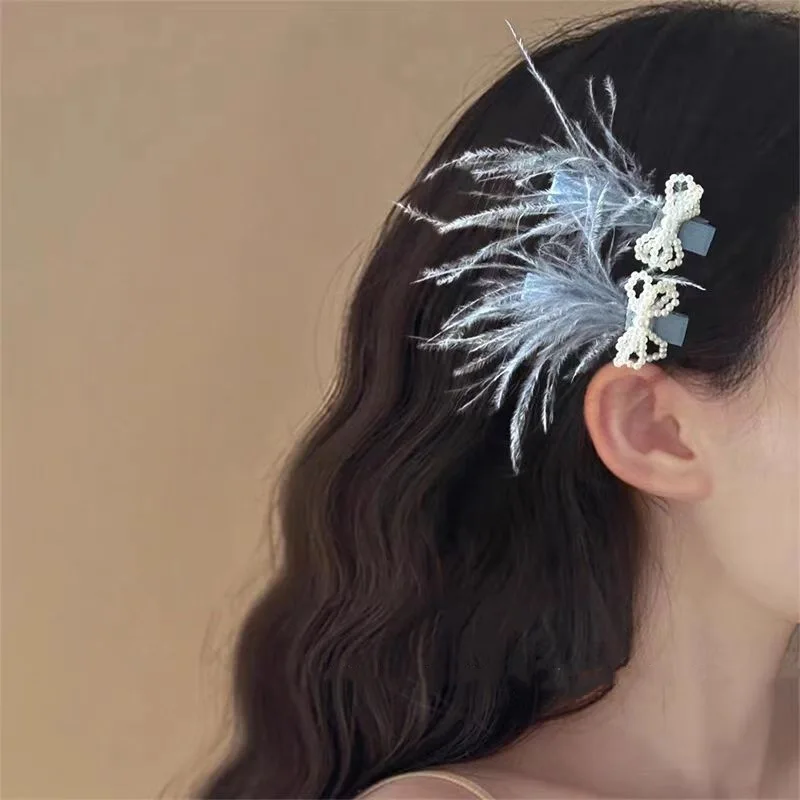 Hair Clip Feather Bow Pearl Duckbill Side Fringe Holder for Women 2026 New Stylish Elegant Lightweight Daily Hair Accessory