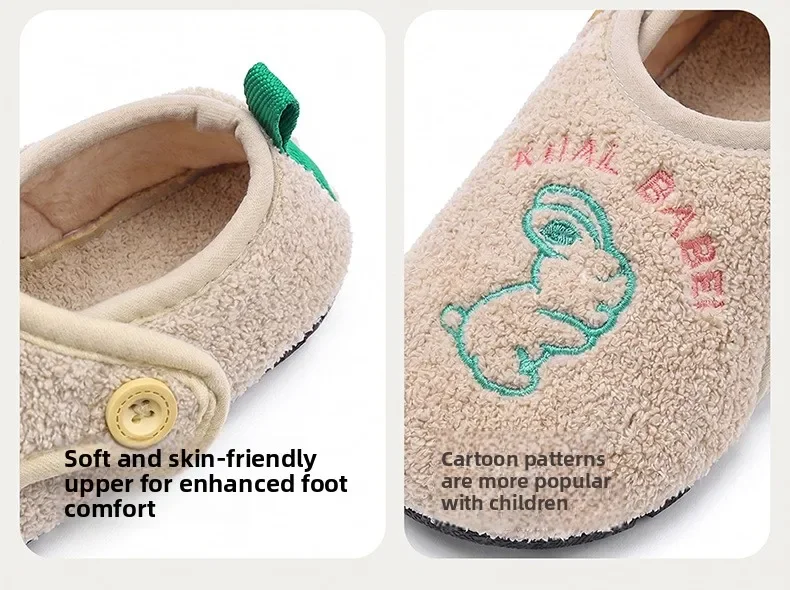 2026 Neue Kinderhausschuhe, Einfarbig, Warme Winter-Hausschuhe für Kinder, Jungen und Mädchen, Plüsch-Bodenschuhe, Weiche Sohle, Rutschfeste Baumwollschuhe für drinnen – Detail 14