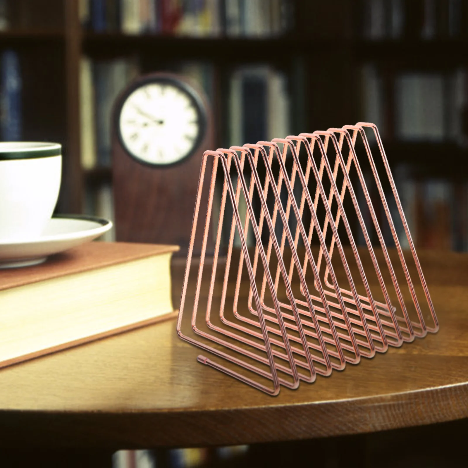 

Triangle Desktop Holder Rack 11 Slots Metal Wire Expandable Desktop Bookshelf File Organizer for Magazine Vinyl Record Album
