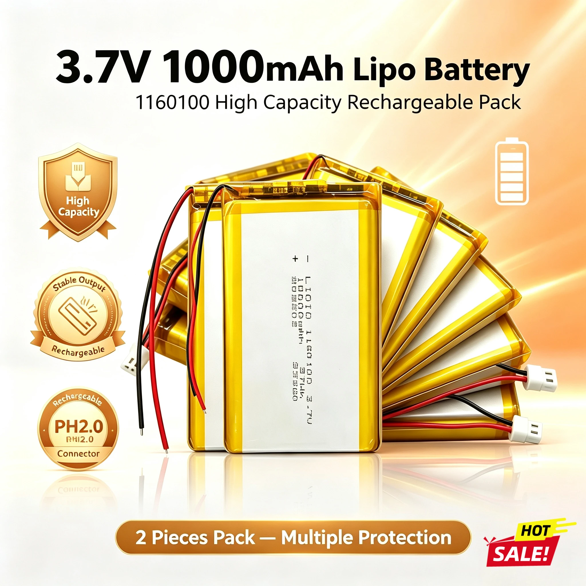 1160100 Lithium Polymer Rechargeable Battery 3.7V 10000mAh PH2.0 Plug 1-10PCS Replacement Li-po Cell DIY Power Bank Portable