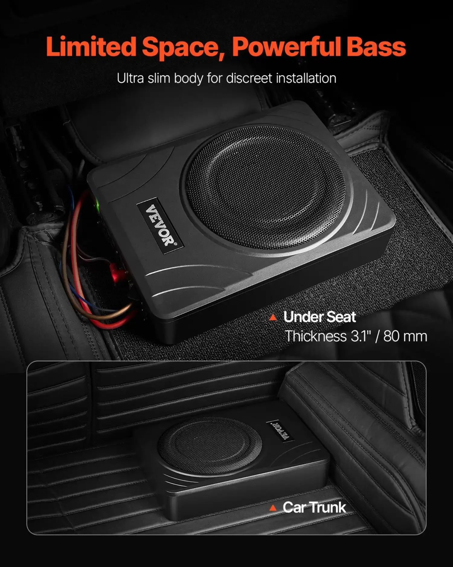 

8" 300W Under Seat Car Subwoofer Slim Powered Car/Truck Subwoofer System