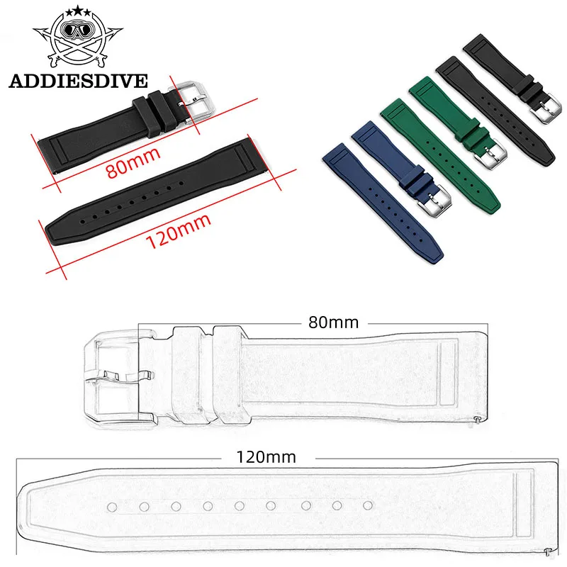 20 мм резиновый ремешок для часов, универсальный ремешок для часов, сменный браслет, новый стиль, фторированный резиновый ремешок для часов, аксессуары