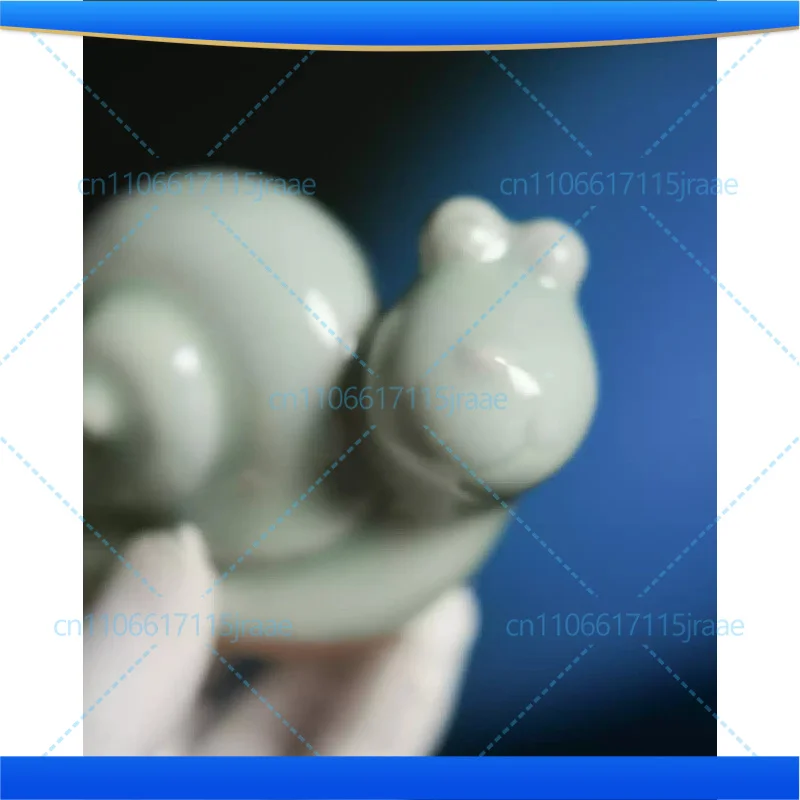 Intangible Cultural Heritage Jun Porcelain Cute Snail Ornament, Glossy Azure Glaze, Creative Home Art Decor Figurine