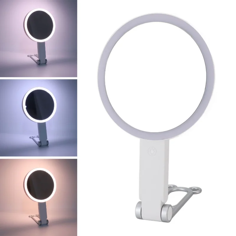Travel Makeup Mirror With Light Double Sided 1X/5X Magnification Mirror Desktop Wall Mounted Handheld Makeup Mirror For Bedroom