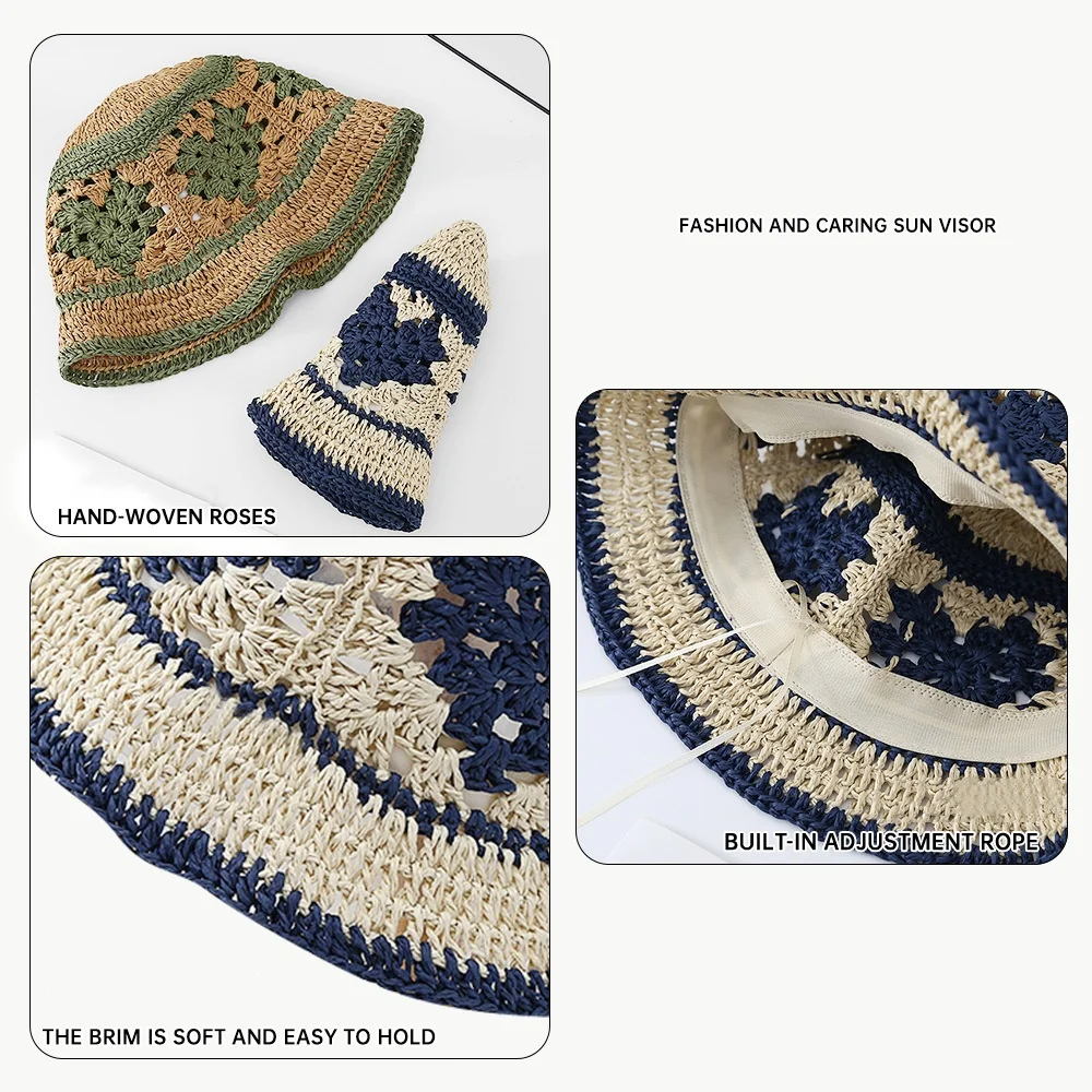 Summer Straw Sun Hats for Women Showing Face Small Bucket Hat Large Brim Sunshade and Sunscreen Seaside Beach Cap