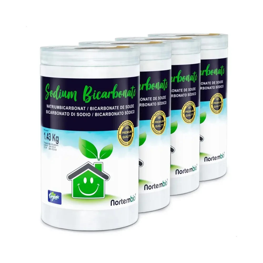 NORTEMBIO Bicarbonato de Sodio 100% Natural Pack 4 x 1.43Kg | Quitamanchas, Desodorizador y Blanqueante | E-Book Incluido