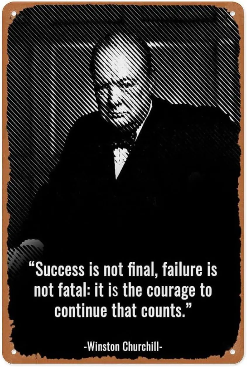 Vintage Metal Sign - Churchill Quotes Inspiration (2) - 8x12 Inch Wall Art for Garage, Man Cave, Game Room, Coffee House