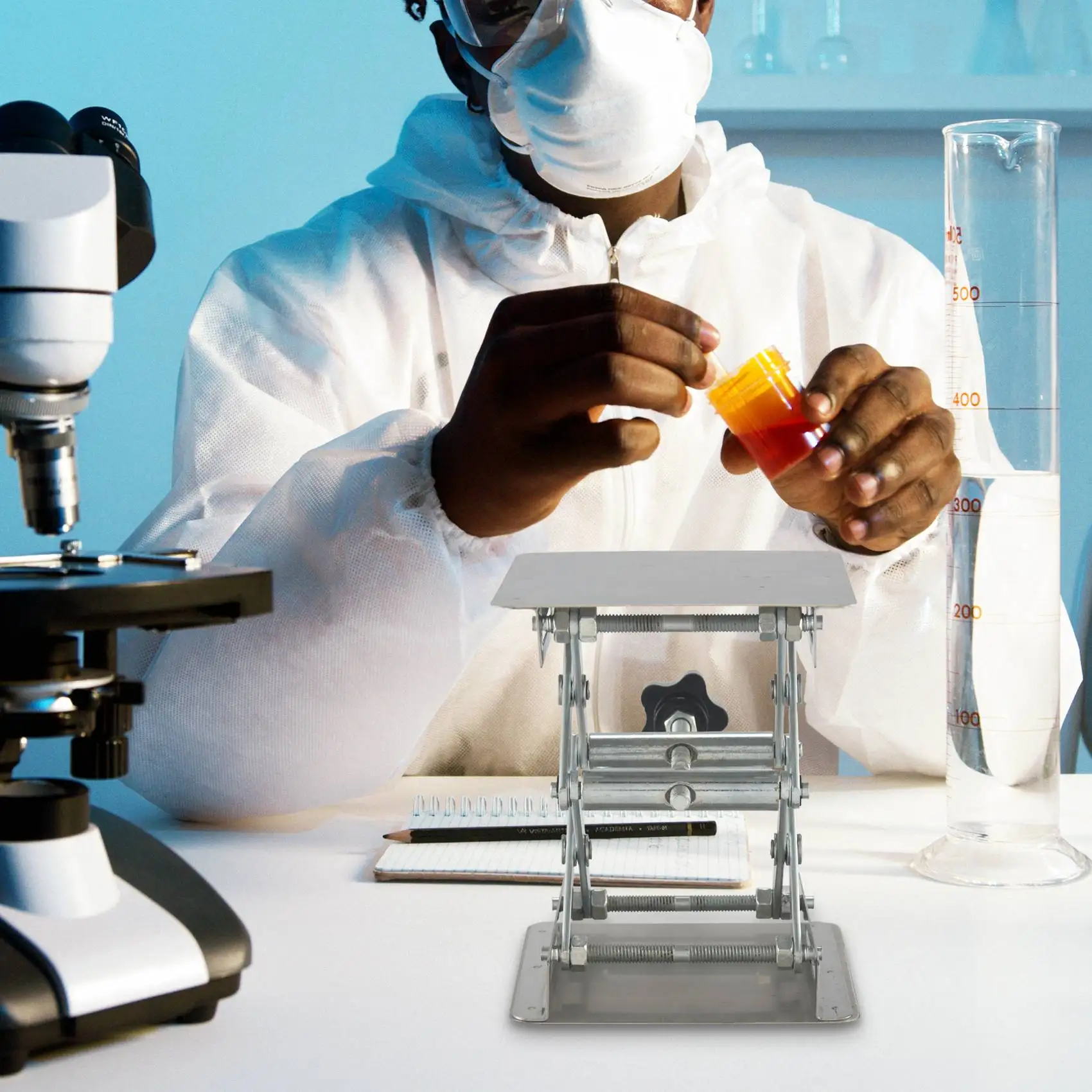 Scientific Lab Jack-soporte de laboratorio de acero inoxidable, estante de mesa, elevador de elevación de laboratorio de tijera para experimentos científicos, 100x100mm
