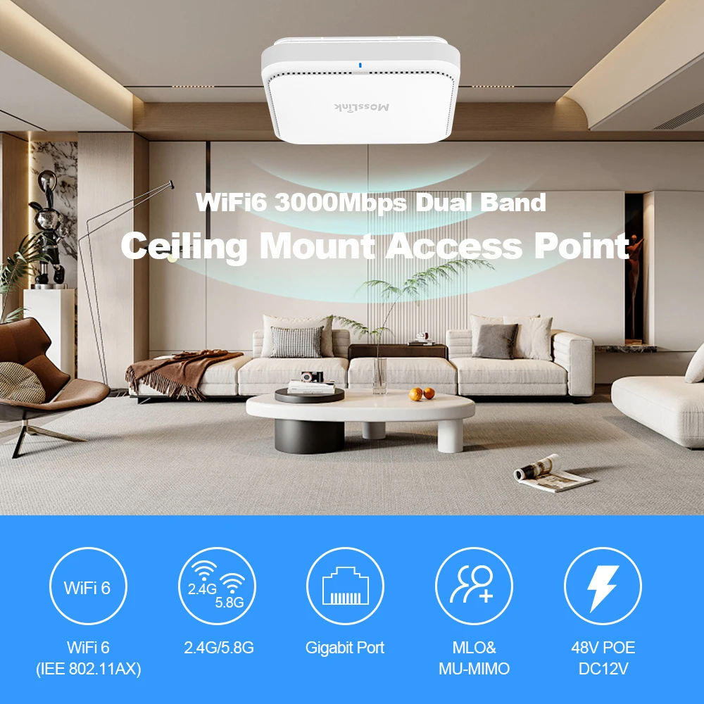 AX3000 Wifi 6 ceiling mount wifi Access Point 2.4/5.8G Gigabit Port Inwall AP Seamless Roaming OFDMA MU-MIMO Indoor Coverage