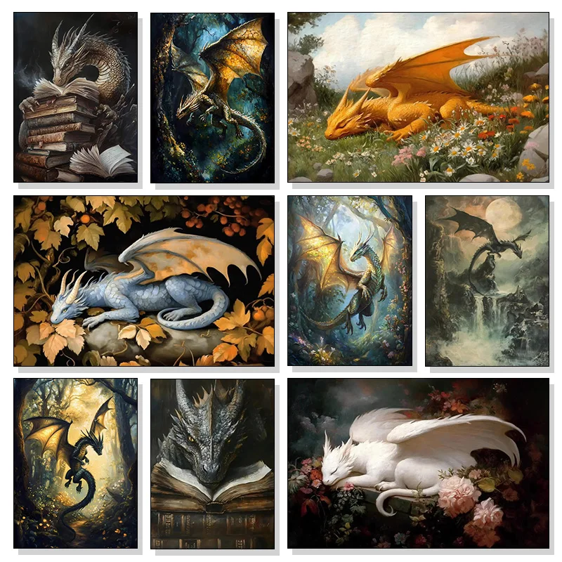 Fantasy Mysterious and Handsome Western Fairy Tales Dragon Art Posters Canvas Printing Living Room Bedroom Home Wall Decoration