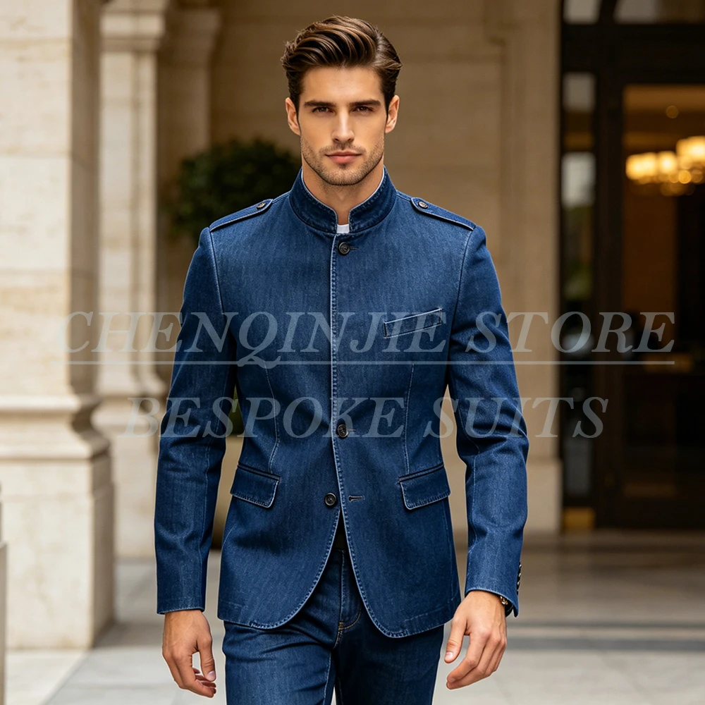 

Elegant Men's Suits Jodhpuri Jacket Fashion Trendy Single Breasted Stand Lapel 2 Piece Blazer With Pants For Daily Outwear