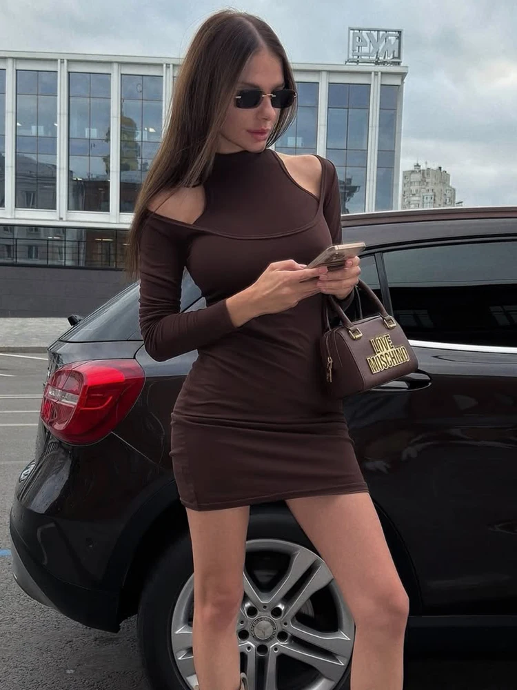 

Trendix Off Shoulder Long Sleeve Dress Women 2026 Summer Patchwork High Waist Mini Dresses Street Slim Party Elegant Short Dress