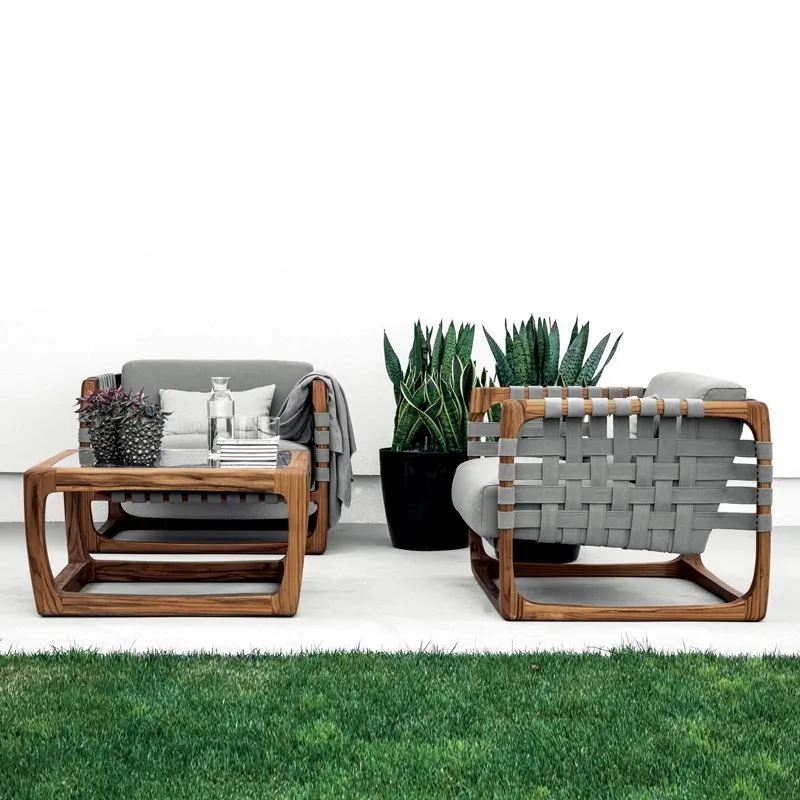 Outdoor rattan sofa outdoor courtyard teak furniture rain and sun protection