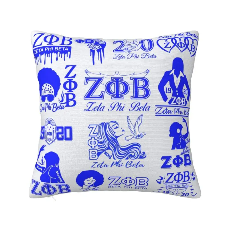 Custom Fashion Zeta Phi Beta Greek Logo Wallpaper Throw Pillow Case Decoration Square Cushion Cover Pillowcover for Sofa