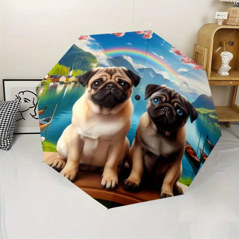 

Зонт Pug 4 с 8-спицевой железной прочной рамой, идеально подходит для использования на открытом воздухе, для пляжных поездок, идеальный подарок на четыре сезона.