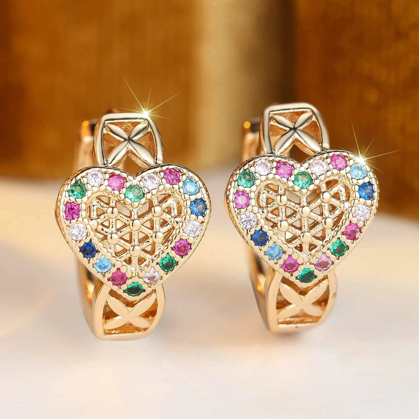 Heart Rainbow Zircon Stone Trendy Hoop Earrings Charm Cute Small Female Silver Gold Color Wedding Jewelry For Women