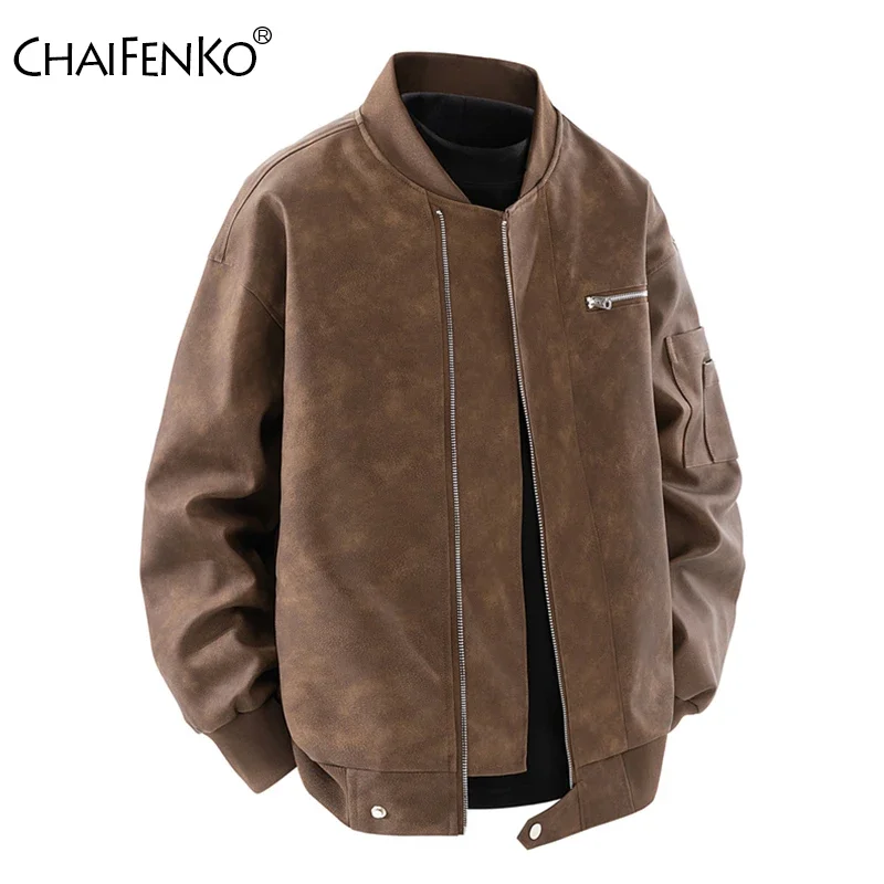 Men Simplicity Versatile Casual Coat New Fashion Comfort Windproof Tops Spring Autumn Loose Retro Solid Leather Jacket Men