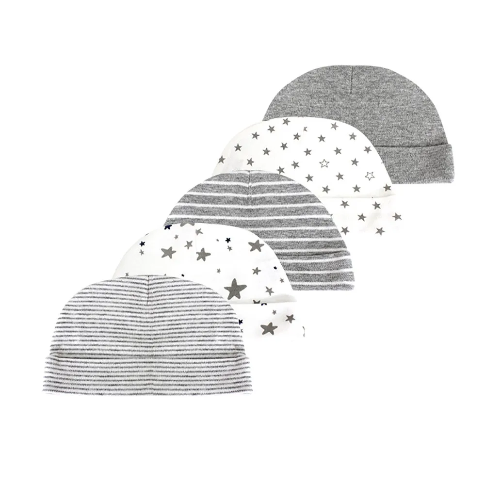 Kiddiezoom 5 Pcs/Lot Fashion Casual Cute 0-6Months Newborn Boy Girl Hats 100%Cotton Soft Infant Caps Baby Accessories