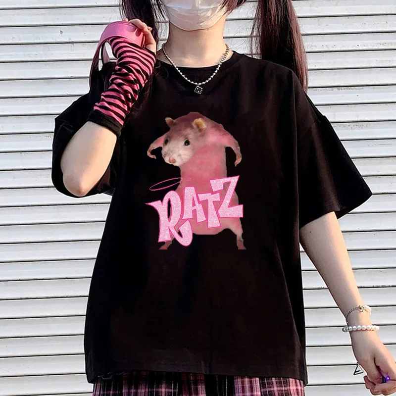 Hamsters Graphic Casual Streetwear White Black T-shirt Summer Tees Shirts Men Women Short Sleeve Tops Bratz Letter Print Blouse