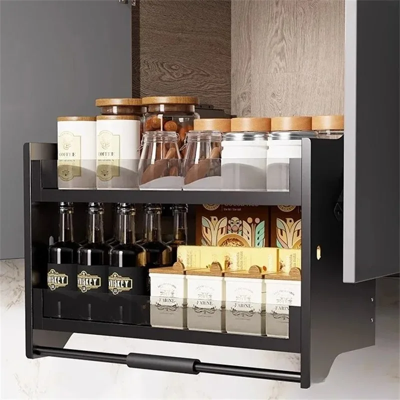 & Adjustable Pull-Down Kitchen Cabinet Organizer Basket Lift for Kitchen Storage Drop-Down Wall Mount Kitchen Furniture