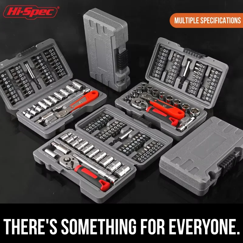 Hi-Spec 1/4 3/8'' Ratchet Socket Set Torque Wrench CRV Hand Tool Sockets Set Screwdriver Bit Set for Automotive and Home Repair