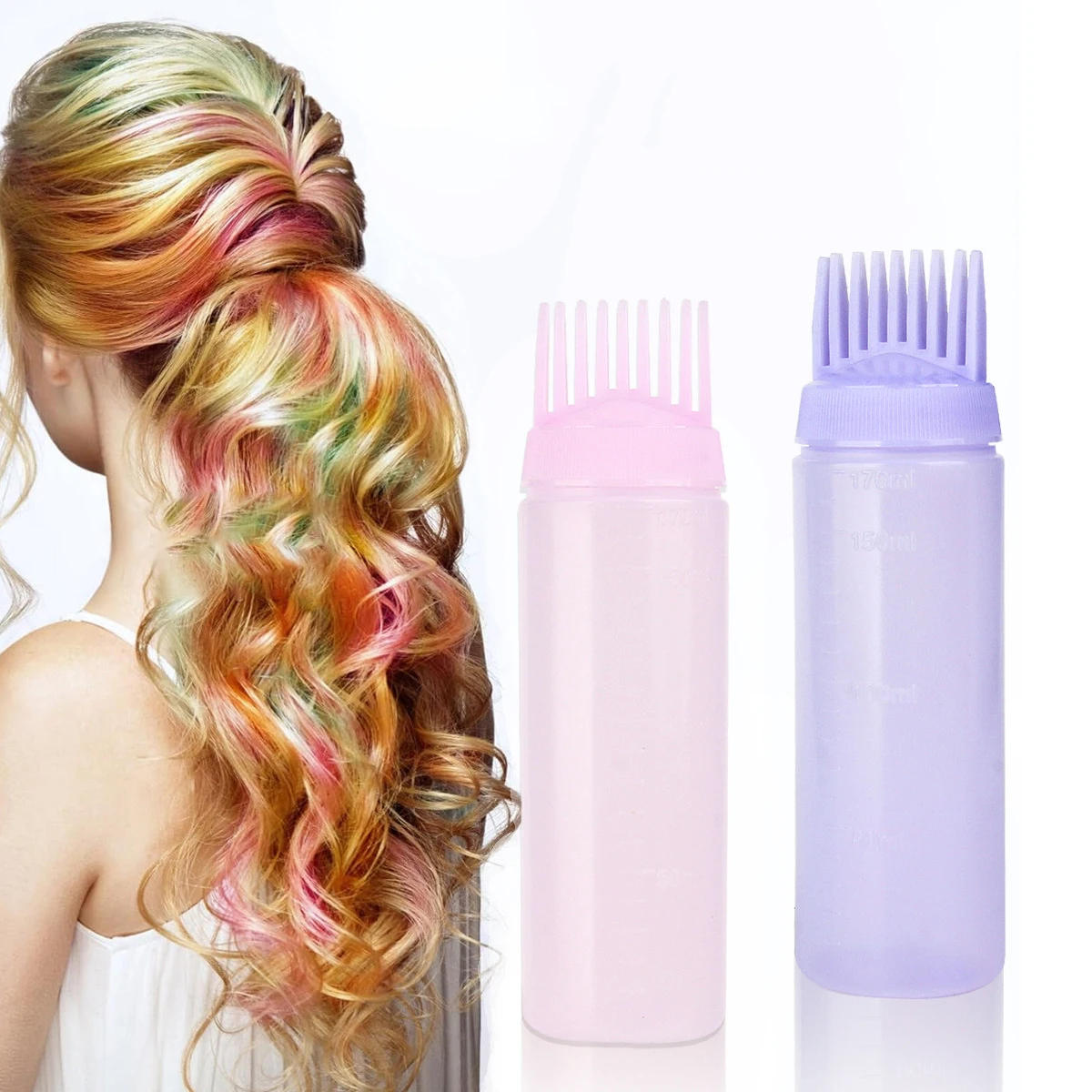 170ml Professional Salon Hair Oil Applicator Bottle Hair Dye Refillable Bottle Comb Plastic Dispensing Hairdressing Styling Tool