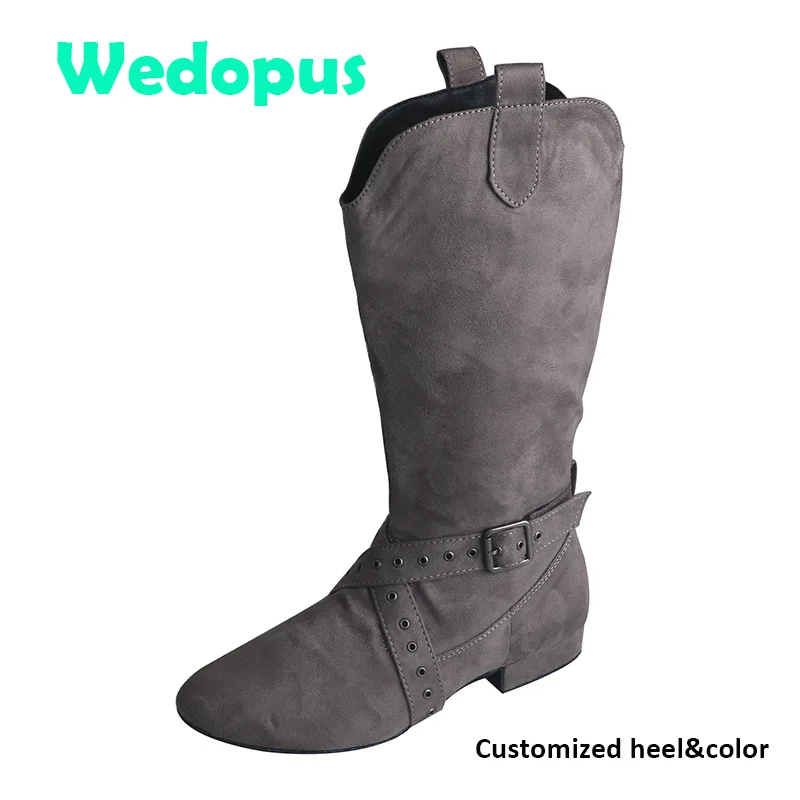 Wedopus Customized 28 Colors Grey Line Dance Boots for Women Soft Sole Suede Swayd Dance Boot Indoor