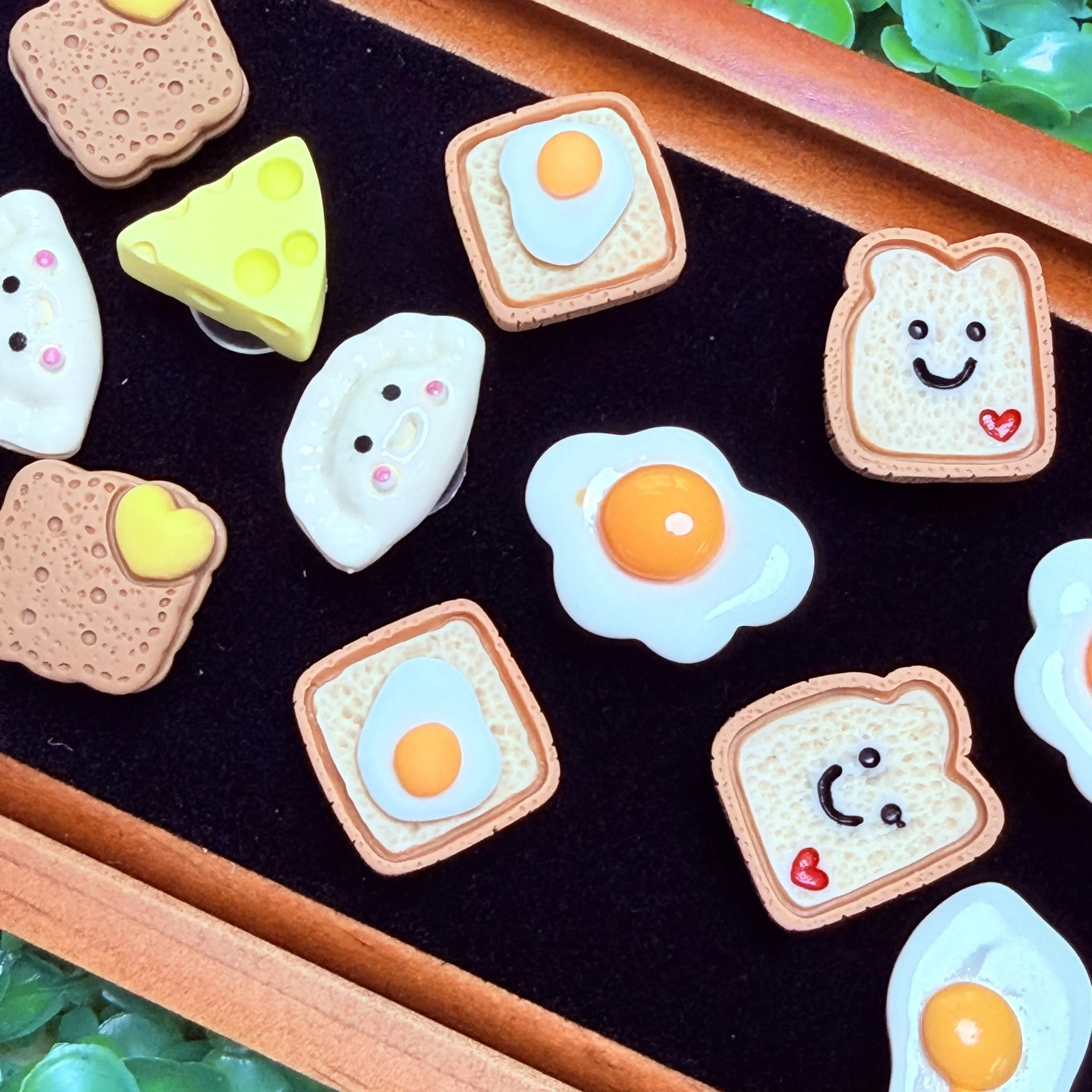 14Pcs/set Fried Egg Cheese Cookie Resin Shoe Charms Mix Food Sandal Button Decorations DIY Adult Lovely Handbag