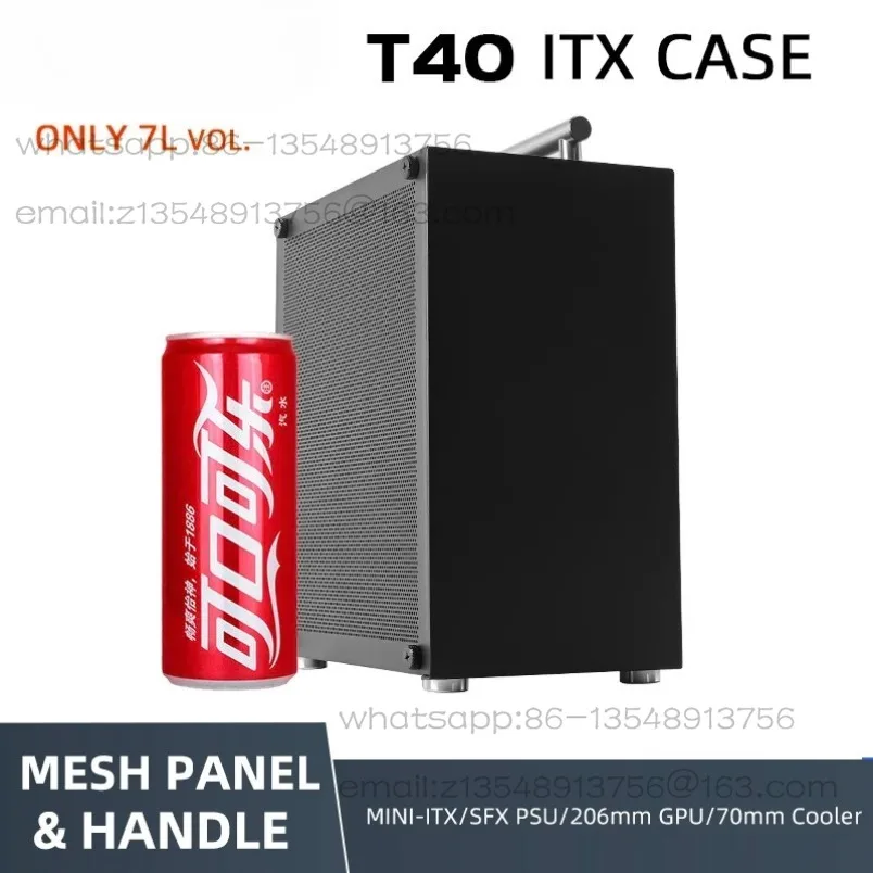 T40 Mini ITX Black Case 7L Gaming Computer Chassis Compact transparent PC Support SFX PSU/70mm Cooler/206mm GPU