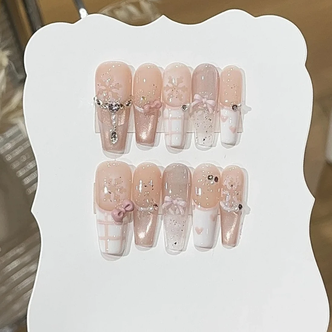 10個入り フランス製 ハンドメイド つけ爪 冬用 フェイクネイル ラインストーンデザイン 付け爪 人工爪 네일팁 Накладные Ногти