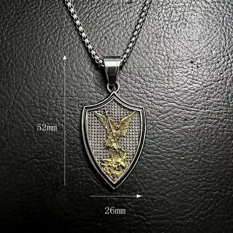 Stainless steel gold-plated dropper St. Michael Archangel Shield Pendant