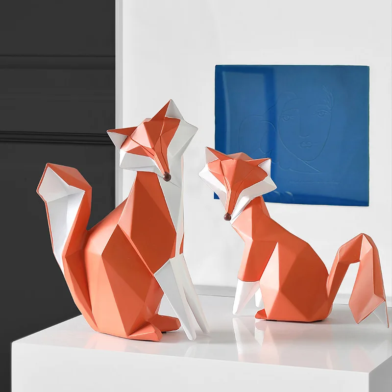Nordic Modern Animal Resin Craft Abstract Geometric Orange Fox Figurka Statuetka Ozdoba na biurko Kreatywna dekoracja biura i domu