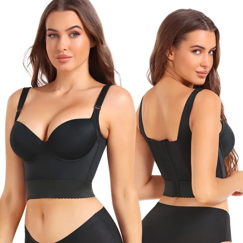 Built-In Shapewear Longline Push-Up Bra Thoracic High Support Tank Top Fit Plus Size Sports Bra Women Back Closure Vest Shaper