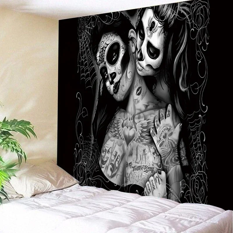 Home Wall Decoration Skull Art Tapestry Psychedelic Skull Art Gothic Skeleton Tapestry Home Bedroom Dorm Decoration Tapestry