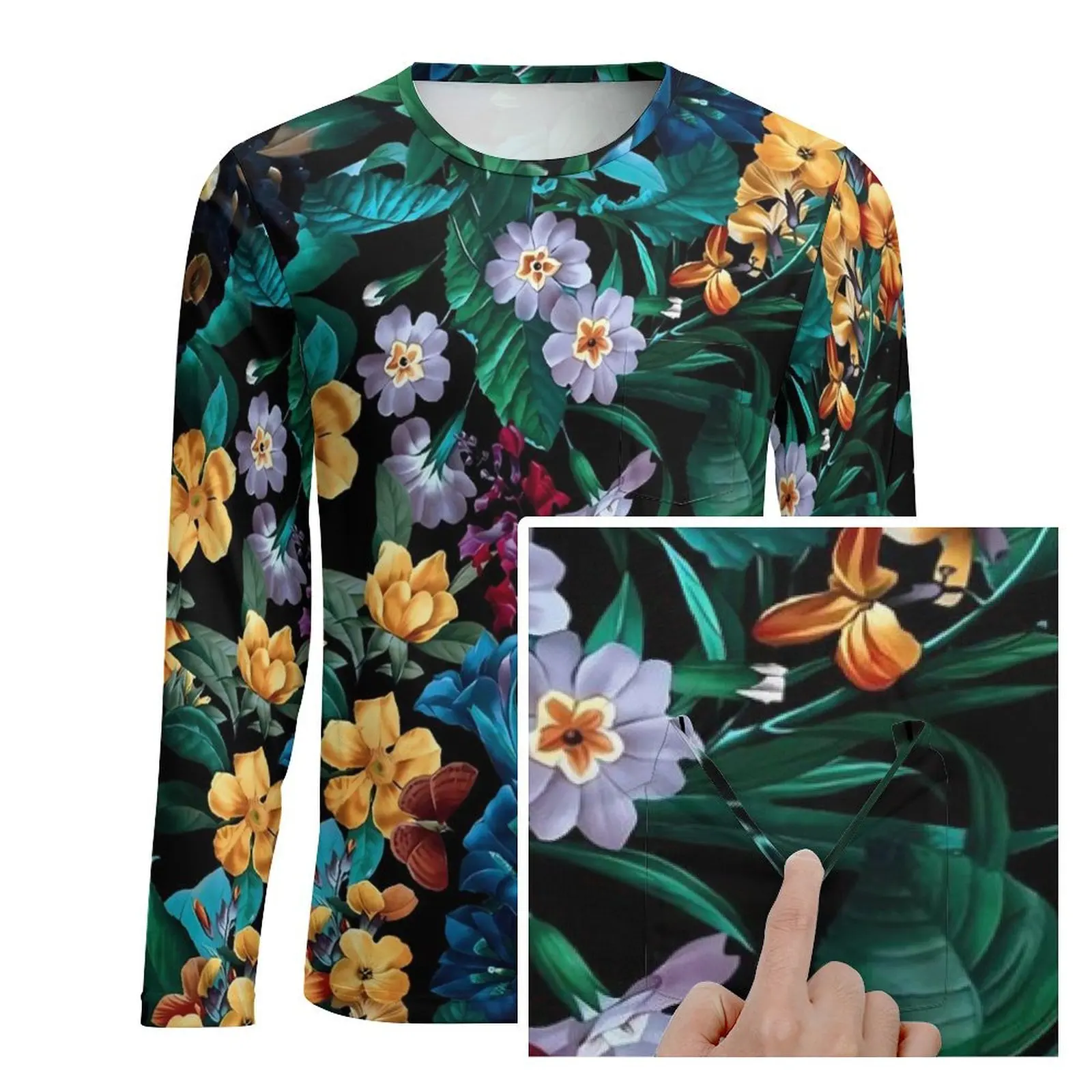 Colorful Floral T-Shirt Midnight Garden Mens Fashion T-Shirts Spring Graphic Tee Shirt Long Sleeve Awesome Oversize Gift