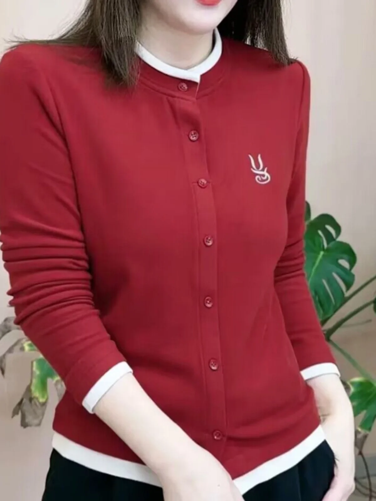 Faionable redondo ne bordado senhoras base de veludo irt outono inverno cor blo design botão acima clássico sle topo